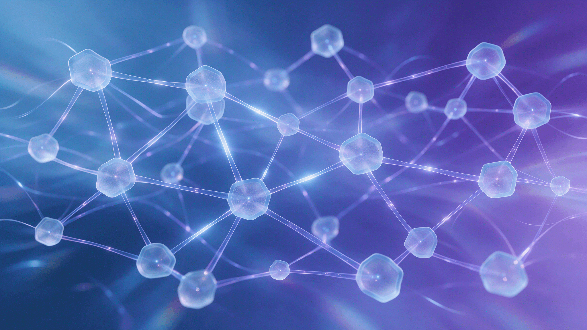Abstract glass web of nodes and links, illustrating link building for SEO and AI search