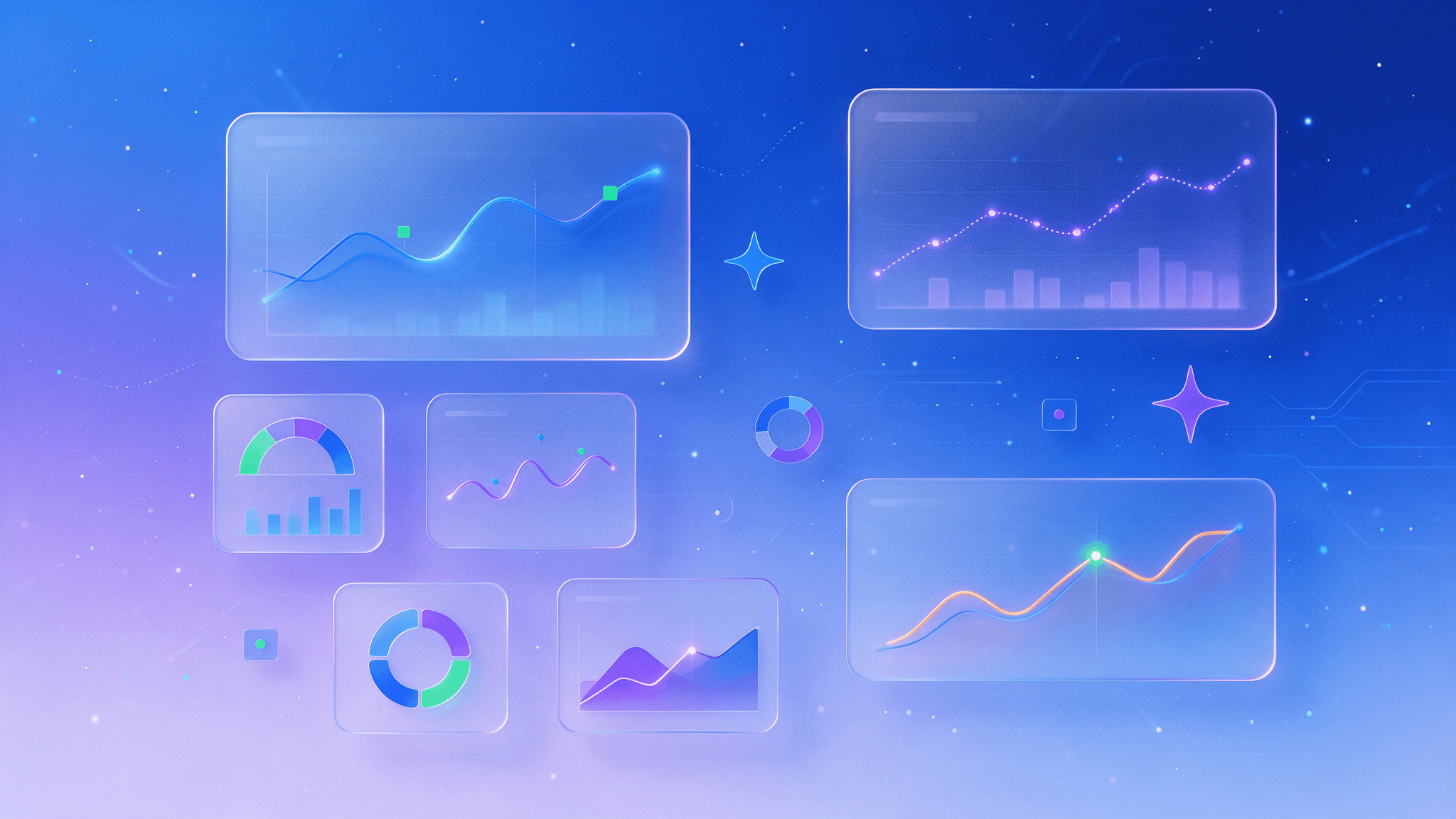 Abstract glass monitoring panels, illustrating tracking of AI Overviews visibility