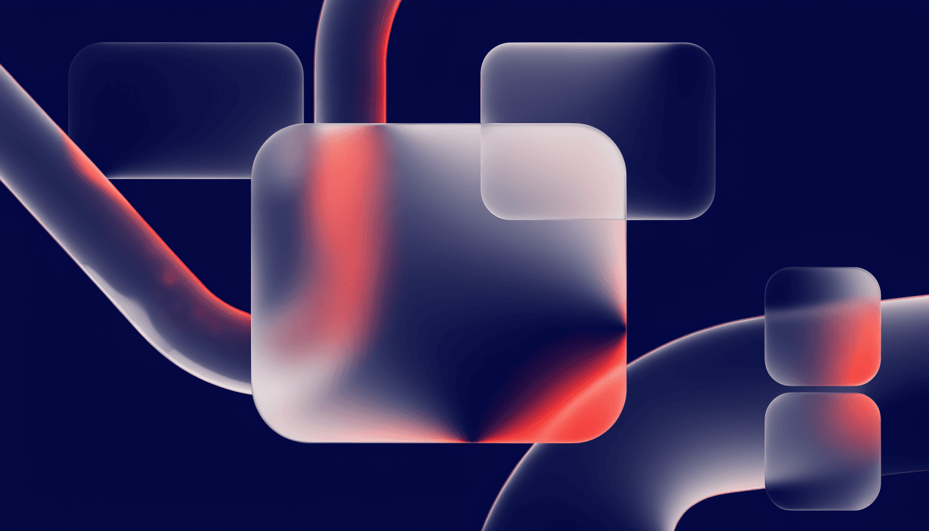 Glassmorphism illustration of an SEO glossary concept with search, link and tag icons