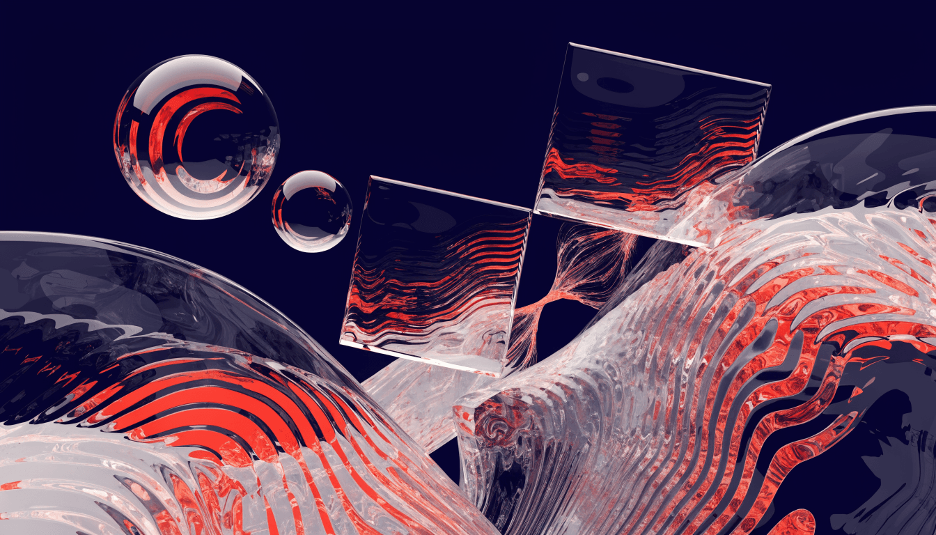 Glassmorphism illustration of AI chat bubbles flowing into a Meta ads targeting system