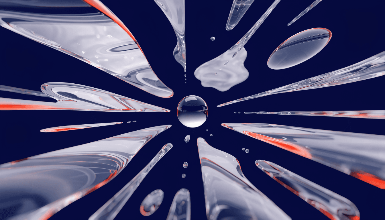 Glassmorphism illustration of a glowing video play button radiating toward abstract audience figures, representing YouTube advertising reach