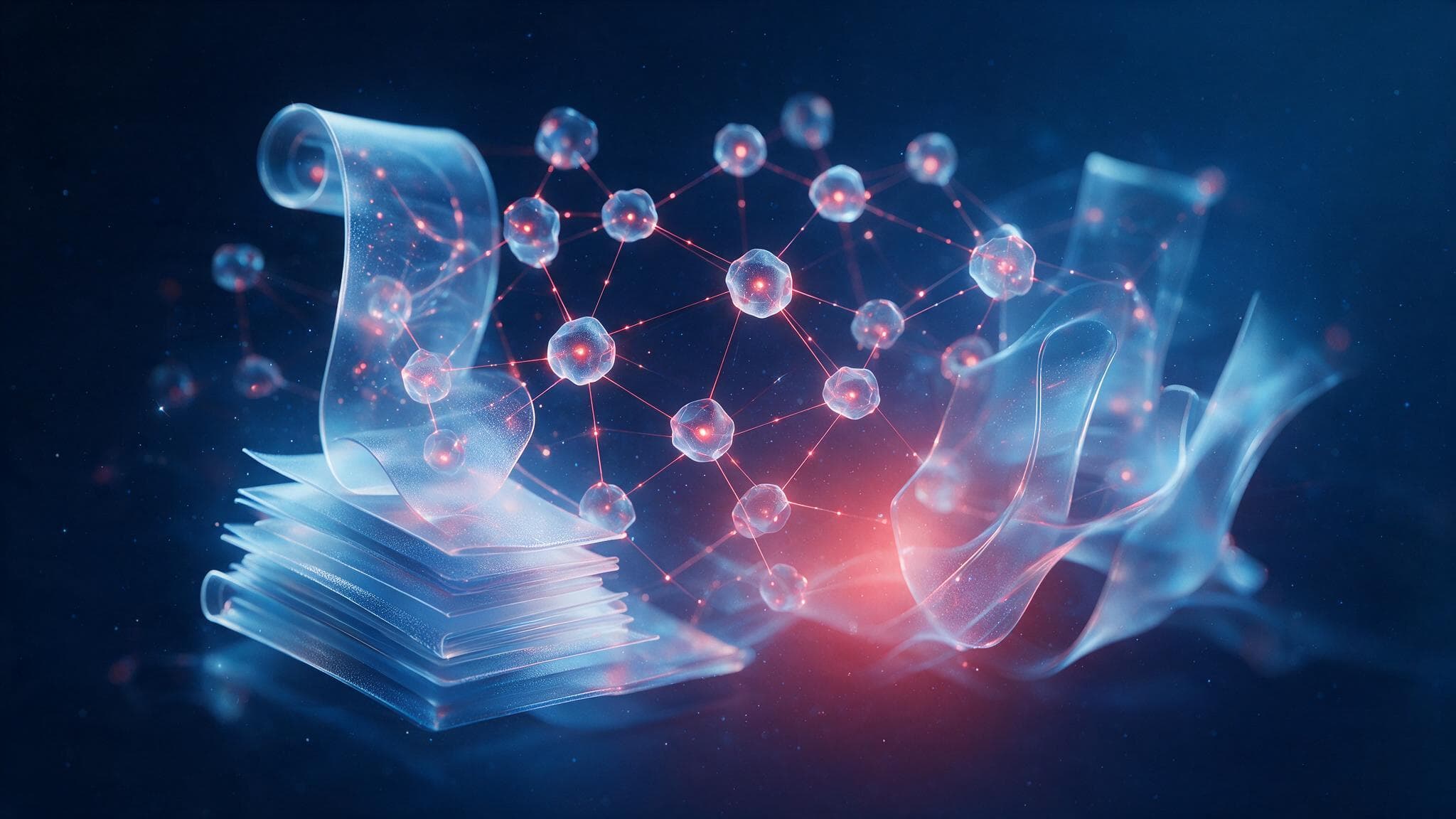 AI nodes forming abstract article shapes