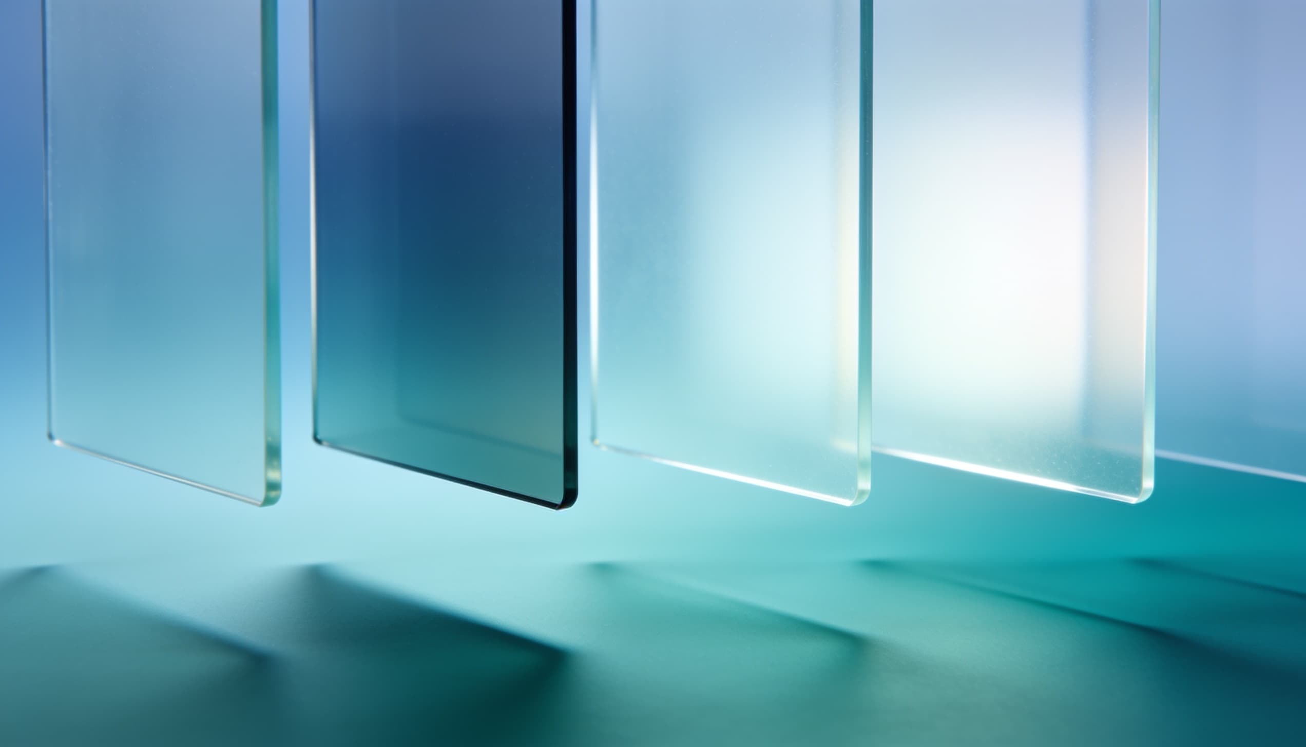 Abstract frosted glass panels floating over an indigo and teal gradient, one panel dimmed and out of line, representing an advertising network being switched off.