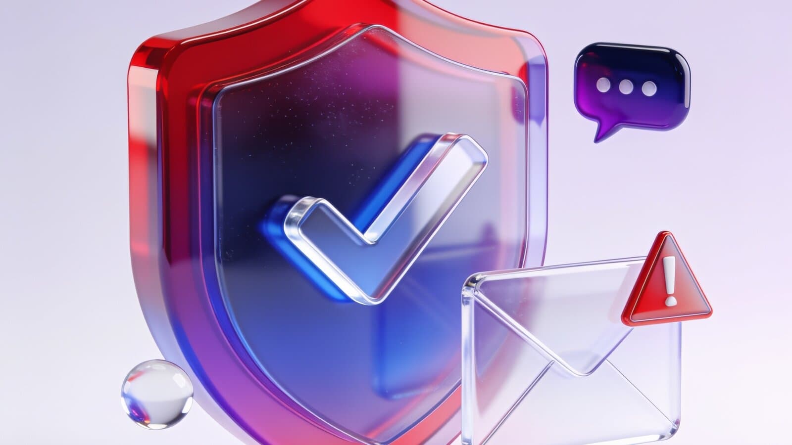 Glass shield with checkmark and warning envelope — official fraud notice
