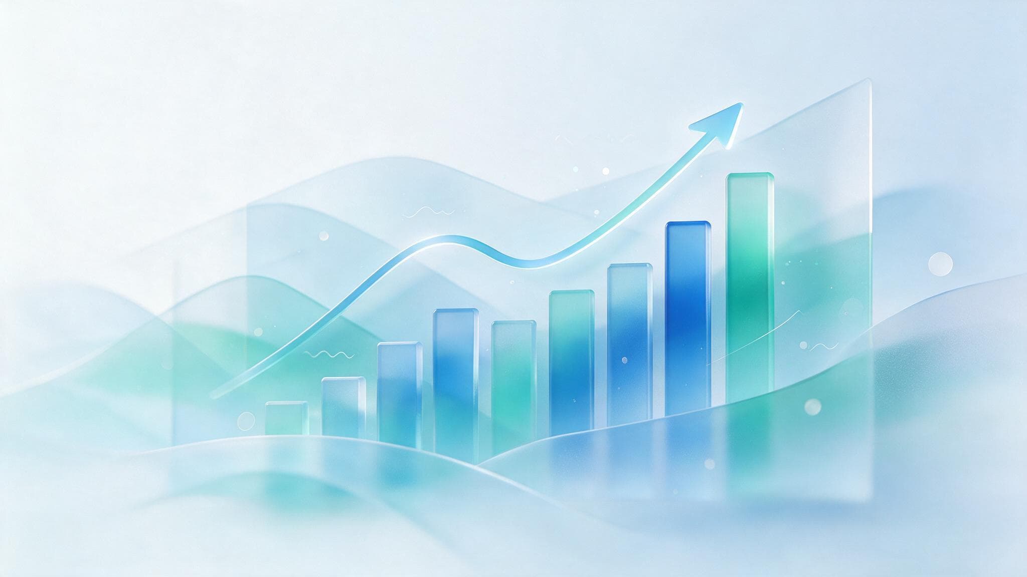 Abstract glassmorphism illustration of a rising revenue chart representing Google ad revenue growth