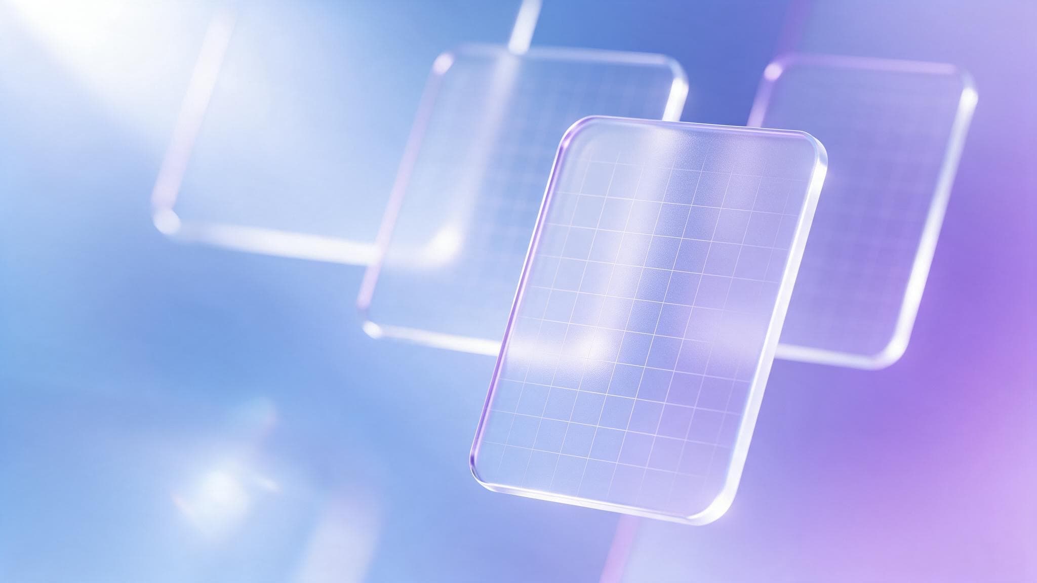 Translucent glass panels with a fine grid on a soft blue and violet gradient