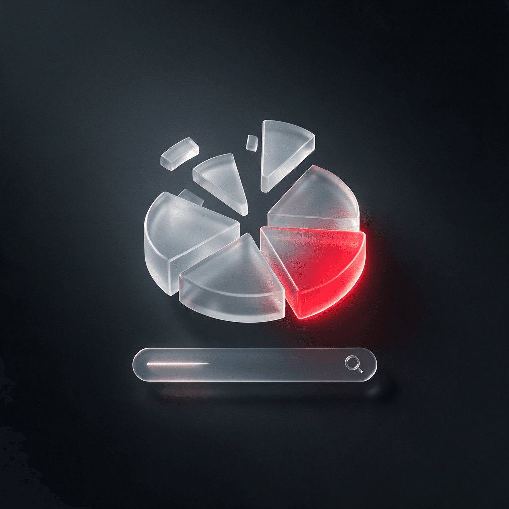 Glass pie chart splitting into several AI assistant segments above a search bar