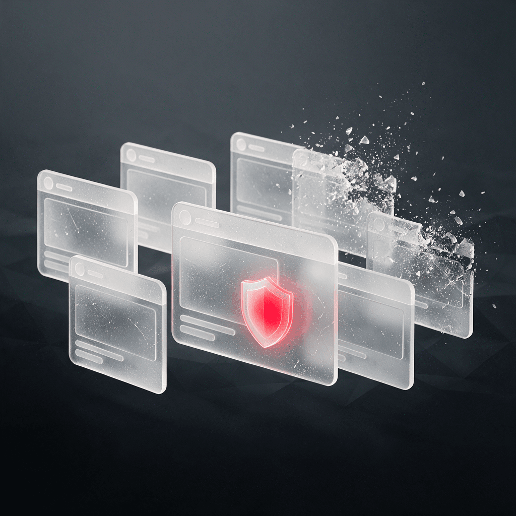Rows of empty glass page frames being removed from a social feed grid