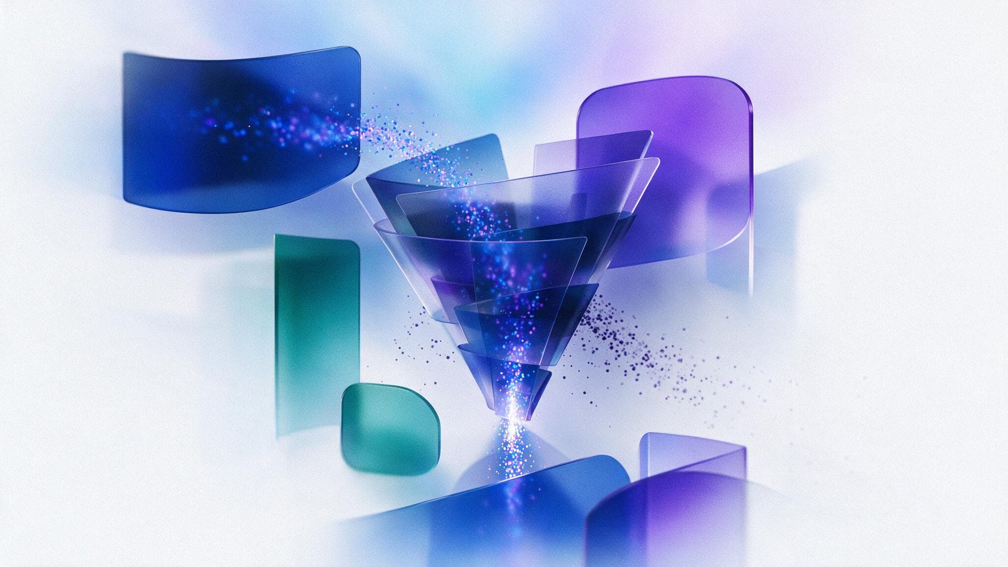 Abstract glass panels showing ad traffic being filtered, with some clicks diverted away