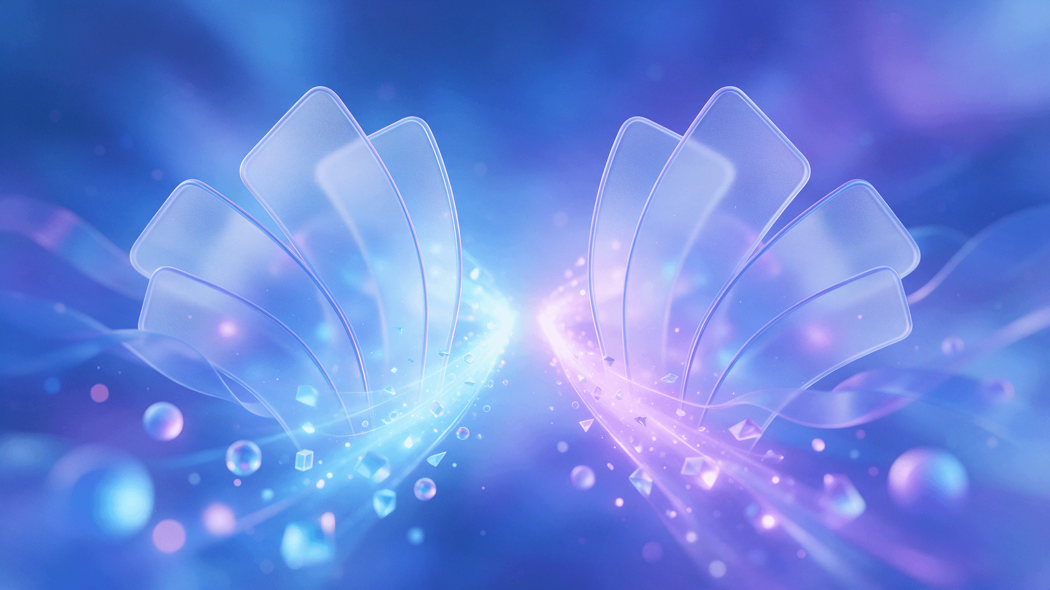 Abstract glass panels forming a split gateway, illustrating Cloudflare separating AI training from search crawling