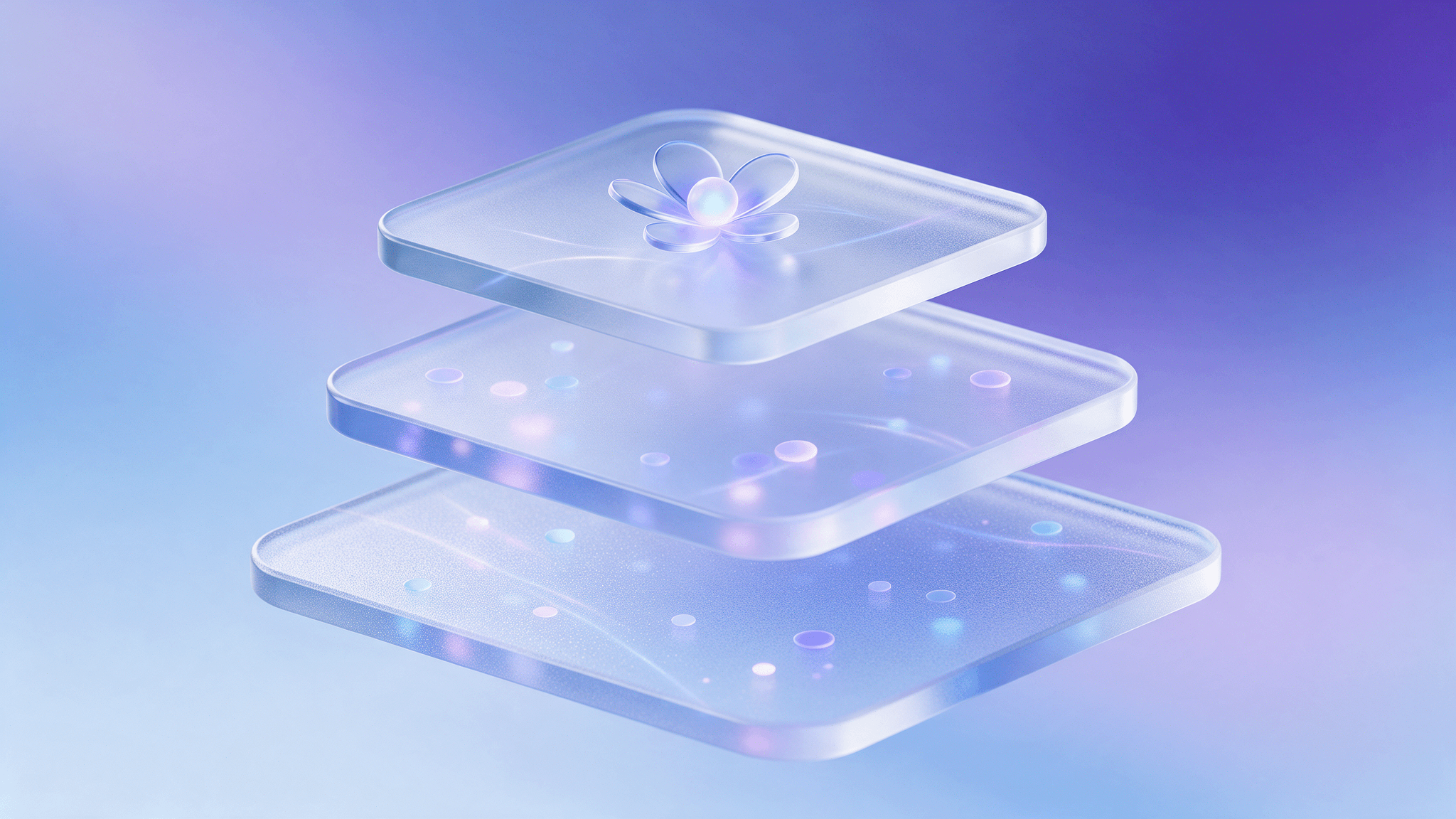 Abstract stacked glass tiers, illustrating the Meta One subscription plan levels