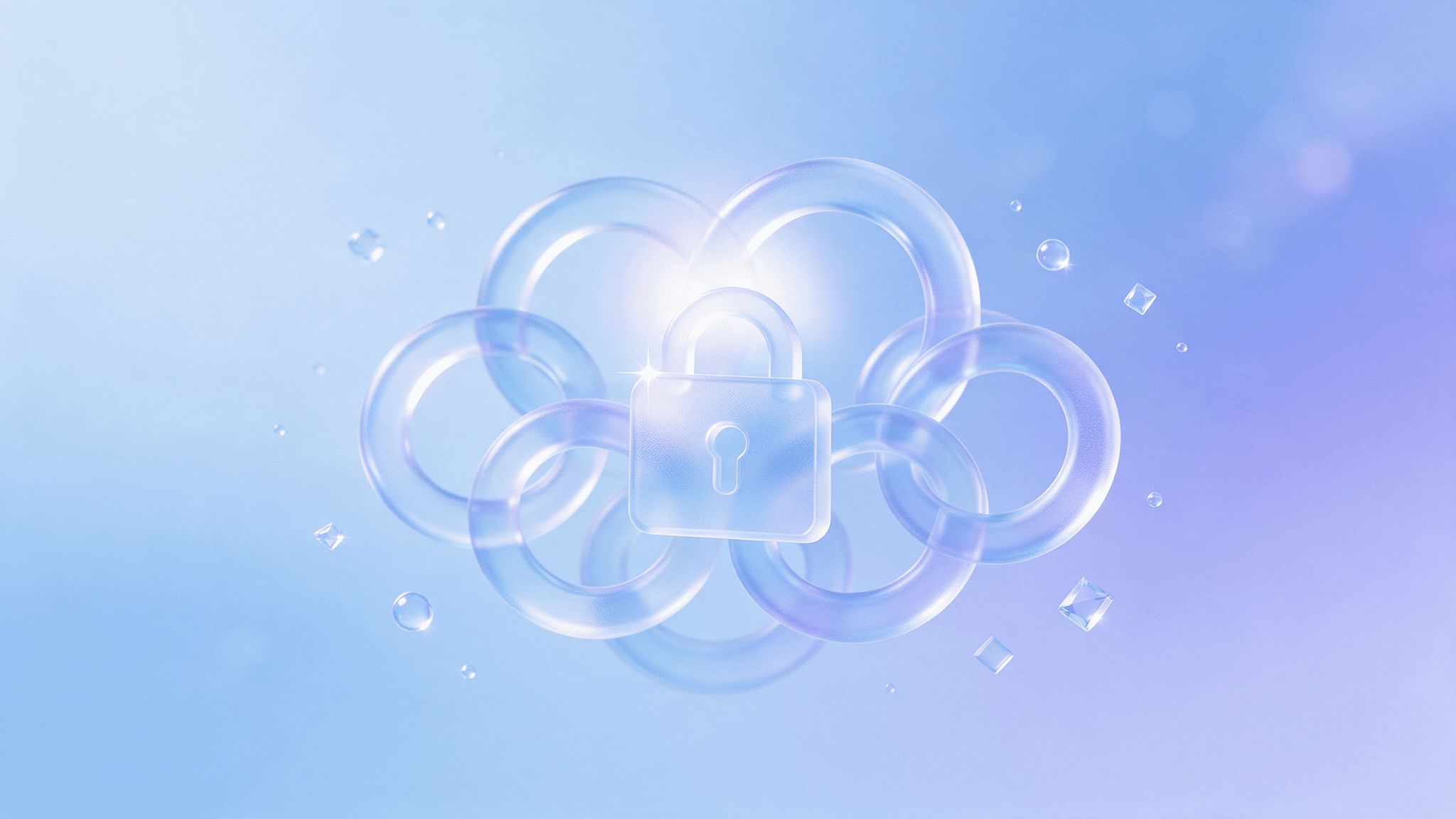 Abstract glass chain-link behind a lock motif, illustrating Facebook charging Pages for link posts
