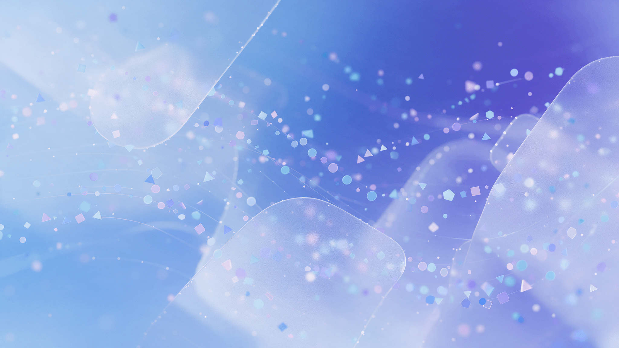 Abstract glass filter layers screening a stream of shapes, illustrating Google ad policy enforcement at scale