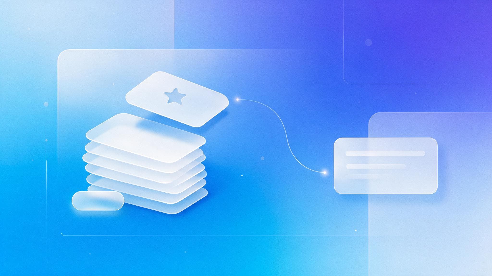 Abstract illustration of one starred publisher card lifted above a stack of neutral cards, representing Google's embeddable Preferred Sources button.